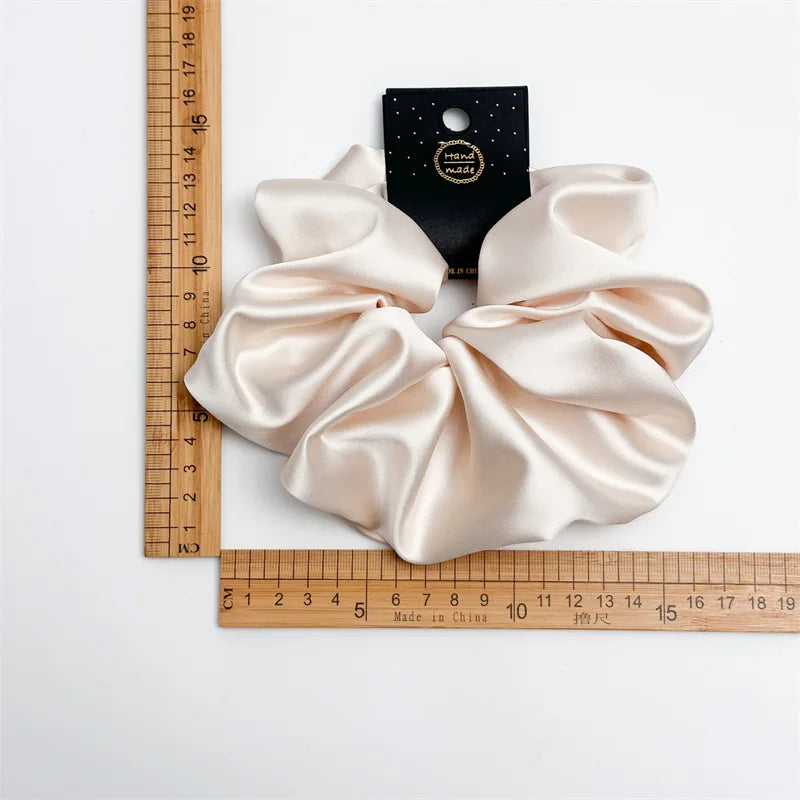 Satin Silk Like Hair Scrunchies Black Big Hair Ties For Girl Scrunchie Solid Color Hair Accessories Scrunch Headbands For Women