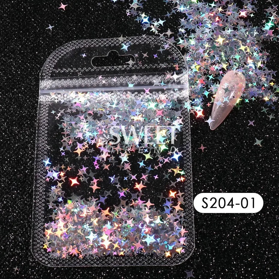 Holographic Star Four-pointed Star Nail Paillettes Sparkly Laser Design Sequin Charm Glitter Flake Shinning Manicure Decor Slice