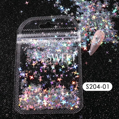 Holographic Star Four-pointed Star Nail Paillettes Sparkly Laser Design Sequin Charm Glitter Flake Shinning Manicure Decor Slice