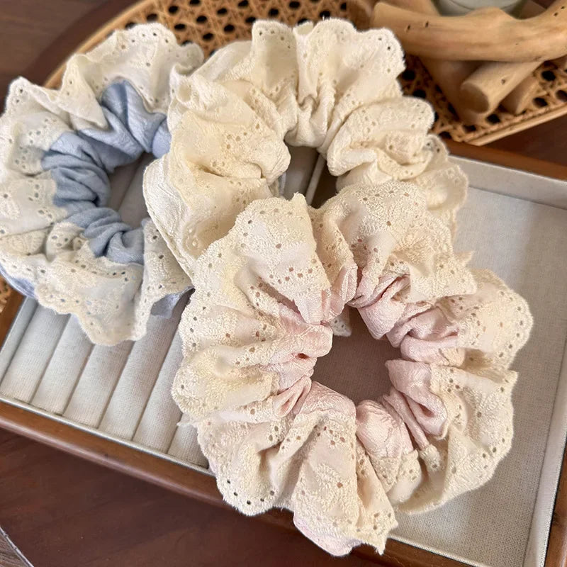 Spring Sweet Lace Hair Scrunchies Headbands for Women Girls Fashion Hair Rope Female Tie Ponytail Rubber Band Decoration Retro