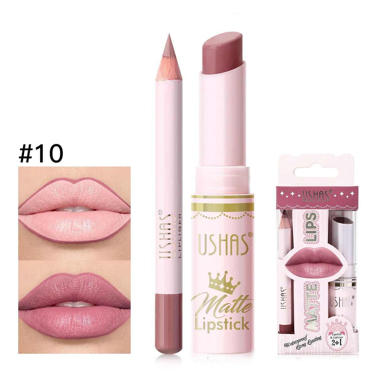 USHAS 2 In 1 Lipstick&Lip Liner Set, 18 Color Matte Nude Color Lipstick, Moisturizing and Long-Lasting, Perfect Lip Cosmetic