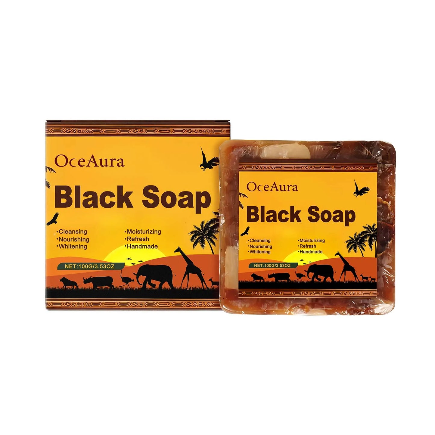 OceAura Lightening Black Soap Oil Control Pore Shrinking Moisturizing Skin Handmade Organic Cocoa Butter Body Cleaning Soap Bar