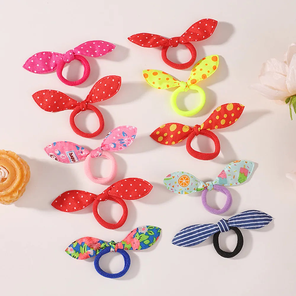 BABY BOWS 10Pcs/ Lot Kids Colorful Bow Hair Bands Ribbon Scrunchie for Kids Girls Elastic Hair Tie Head Rope Hair Accessories