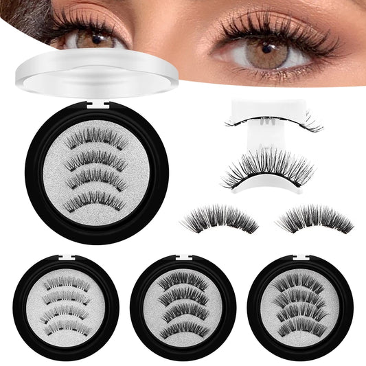 DINGSEN Magnetic Eyelashes 3D Natural False Eyelashes Reusable 4pcs Magnet Clip Set Lashes Extension makeup Tweezers Lash Set