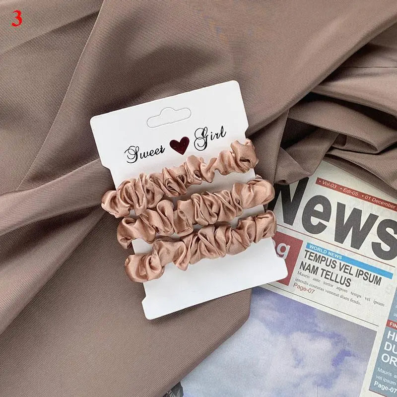 3Pcs/Set Smooth Silky Hair Scrunchies Women Ponytail Holders Rubber Bands Hair Ties Silk Satin Solid Color Small Intestine Ring