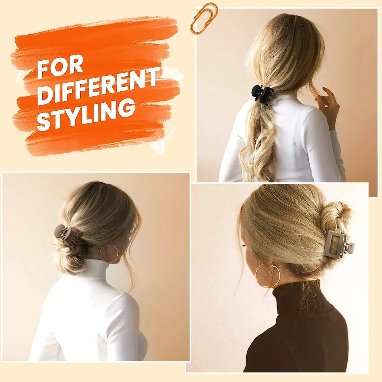 8Pcs Medium Matte Claw Hair Clips for Women 1.6" Rectangle & 1.6" Double Row Teeth Small Hair Grips for Thin to Medium Fine Hair