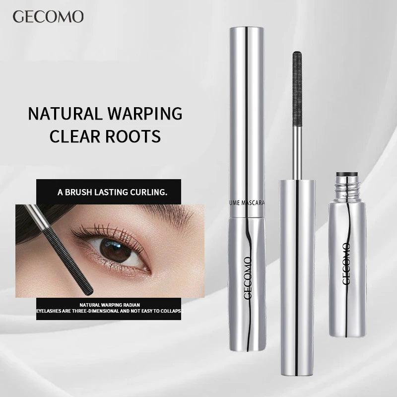 GECOMO Small Silver Tube Eyelash Mascara Brown - 12H Waterproof Long Thick Dense Curly Non-smudging Long-lasting Natural
