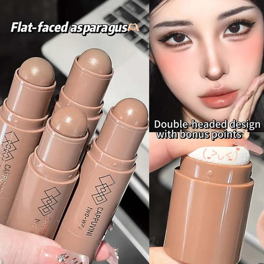 2 In 1 Face Contour Bronzer Stick Face Brighten Highlighter Bar Matte 3D Nose Shadow With Sponge Concealer Cream Makeup Tool