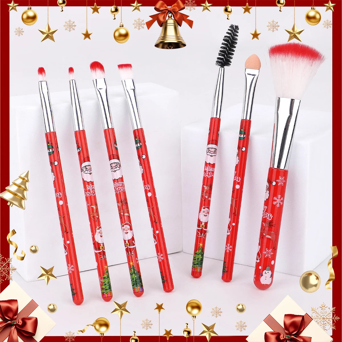 14PCS- Christmas makeup brush set, the bristles smudge naturally and delicately, and the powder puff is both dry and wet.