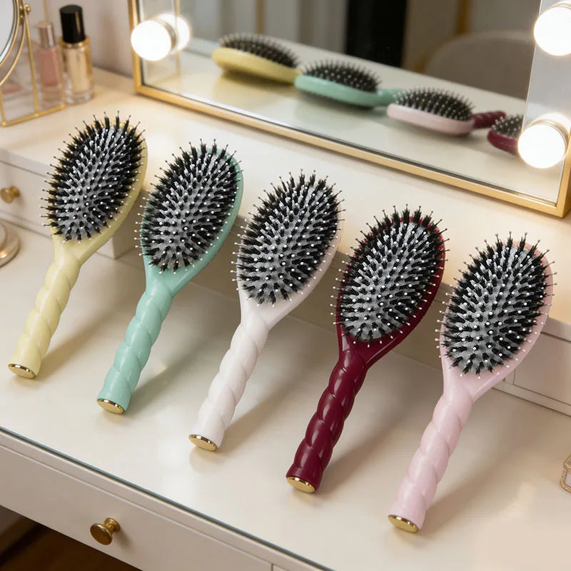 Fried Dough Twists Boar Bristle Hair Brush Scalp Massage Comb Professional Salon Grade Detangling Hairbrush 1Pcs