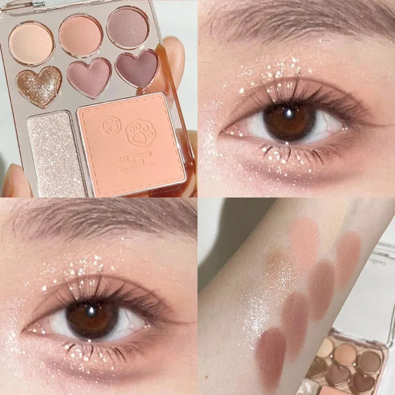 8-color Love Heart Eyeshadow Palette Pearly Glitter Shiny Highlighter Shadow Shimmer Gray Pink Blush Eyeshadow Brighten Make Up