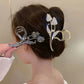 1pc Metal Tulip Shaped Hair Claws Clips With Rhinestone Faux Pearls Decor, Strong Hold Hair Clips For Thick Hair Ponytail Holder
