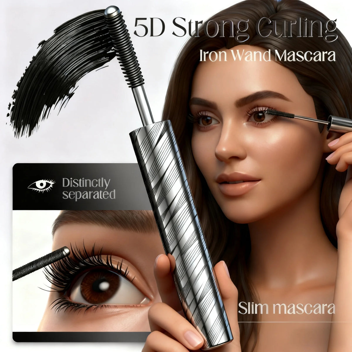 Waterproof Steel Tube Mascara,Black/Brown Waterproof Lengthening Curling Mascara,Non-Smudging Long-Lasting Volume Eyelash Makeup
