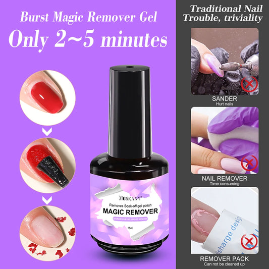 MOSKANY 15ml Magic Remover Nail Gel Polish for Soak Off UV Gel Polish Fast Removal Semi Permanent Varnish Polish Cancel Glue