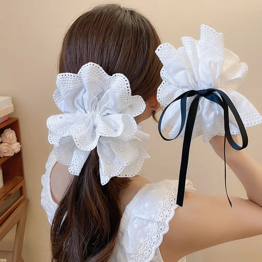Fresh Acrylic Fabric Flowers Hair Claw Clip for Women Elegant Bow Lace Imitation Pearls Hair Scratch Sweet Hair Accessories B1