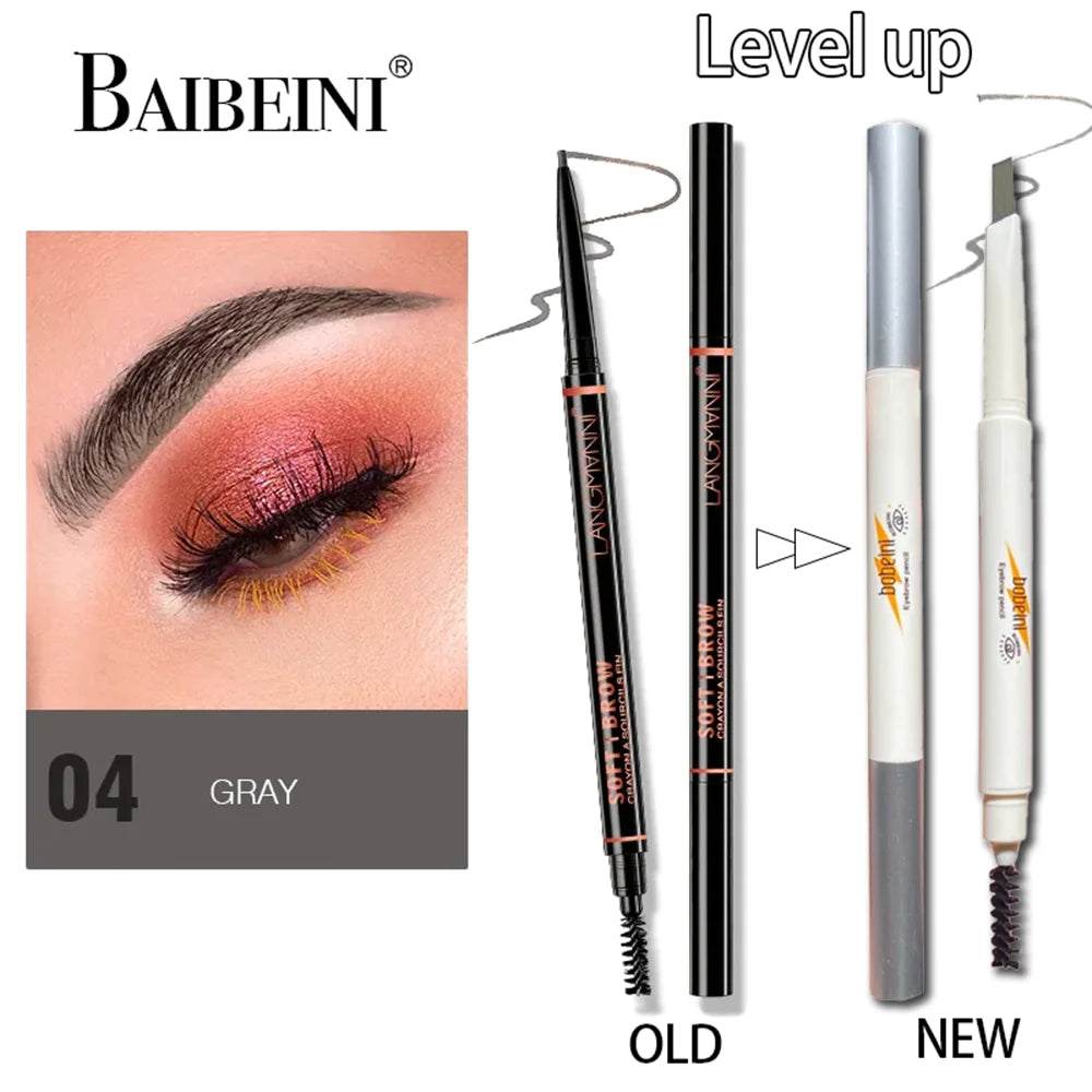 Thin-Head Double-Ended Eyebrow Pencil – Waterproof, Long-Lasting, Auto-Rotate, Brush Tip, Contour, Natural, Certified, Unisex