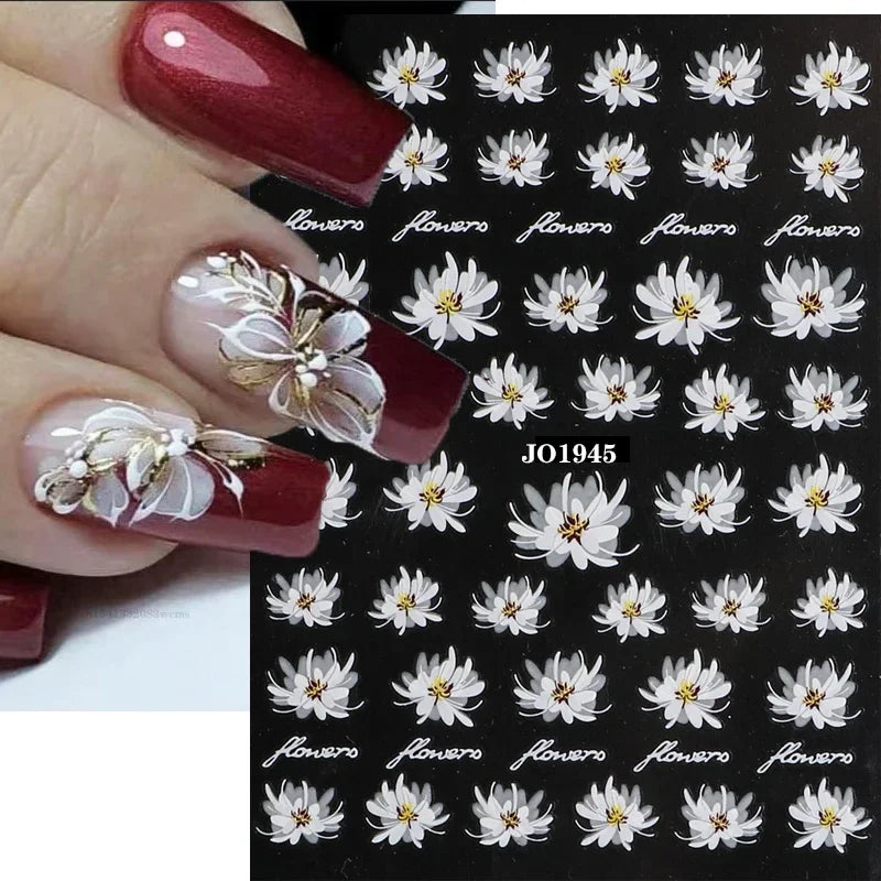 1pcs Sakura Flower 3D Nail Stickers White Cherry Blossom Nail Art Decals Spring Summer Adhesive Slider Decor Wedding Manicure