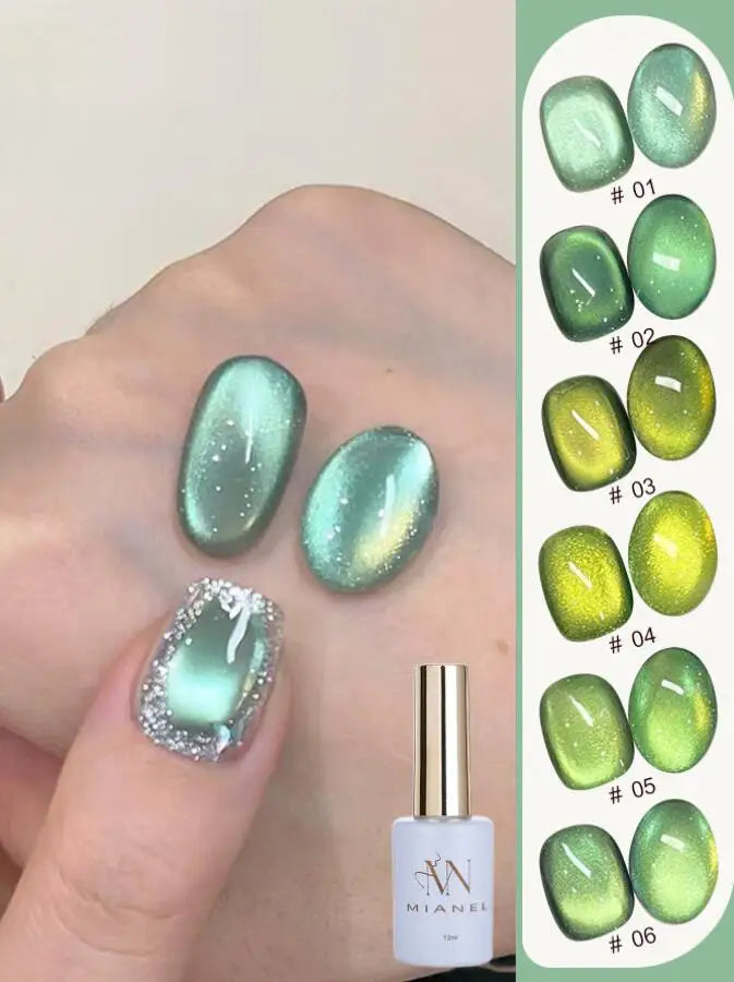 Mianel 12ml 1-21pcs Green Cat Magnetic Gel Nail Polish Spider Lily Varnish Soak Of UV Light Nails Nail Salon Christmas Nails