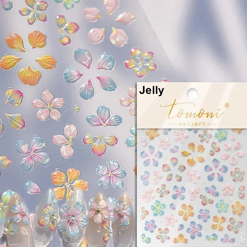 1piece 5Dcute tulip flower nail stickers high quality self-adhesive embossed nail art decals for girls summer decoration sticker