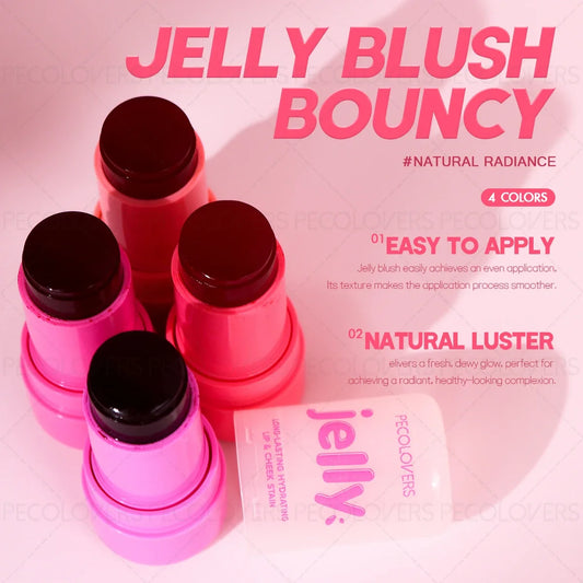 1PC Jelly Blush Stick - Lip & Cheek Dual Use, Easy Contouring, Longwear, Smudge-Proof, Natural Flush, Lightweight