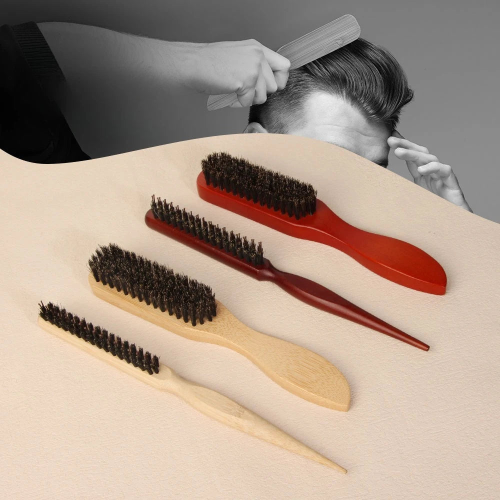 Boar Bristle Hair Brush Set for Men and Women Beard Comb Pomade Brush Hair Teasing Comb Volumizing Styling Tool Salon Home Comb