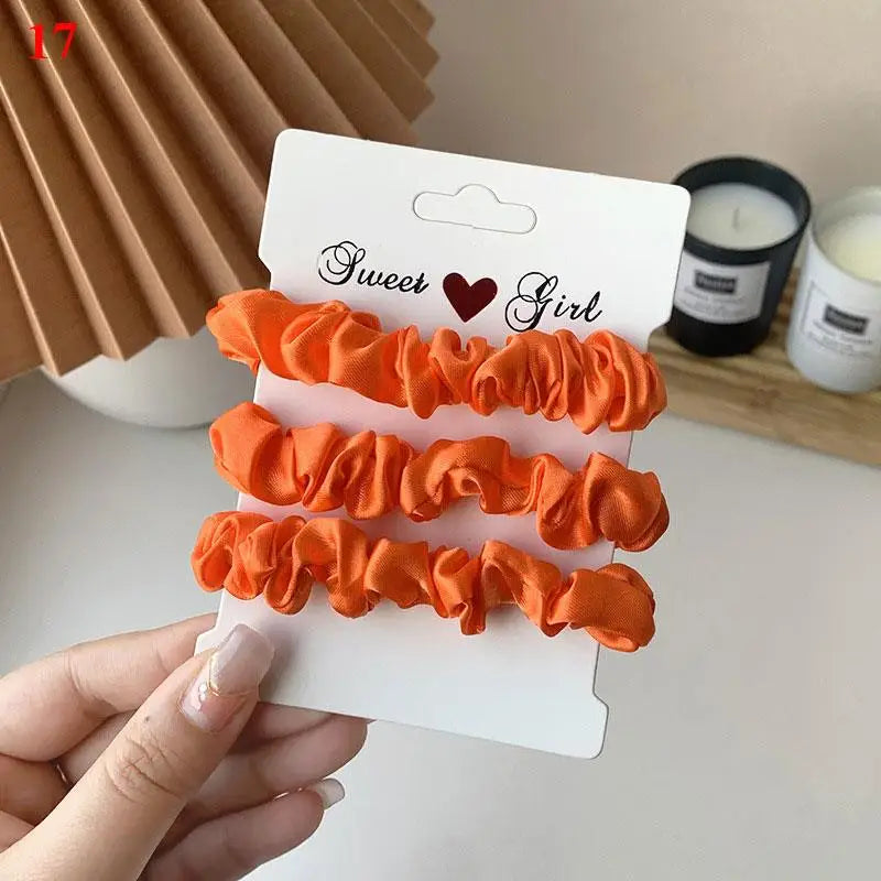 3Pcs/Set Smooth Silky Hair Scrunchies Women Ponytail Holders Rubber Bands Hair Ties Silk Satin Solid Color Small Intestine Ring
