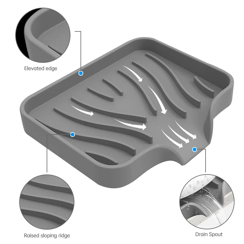 Self Draining Soap Bar Holder Silicone Kitchen Sink Soap Dish Sponge Tray Creative Washing Table Soap Tray Free Punch Drain Rack