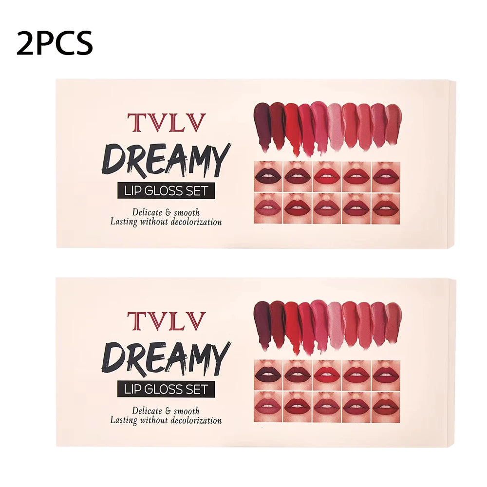 10 Pieces/Set Lip Gloss Velvet Lipstick: Waterproof and Long-Lasting Lip Gloss Women's Moisturizing Lipstick Set Christmas gift