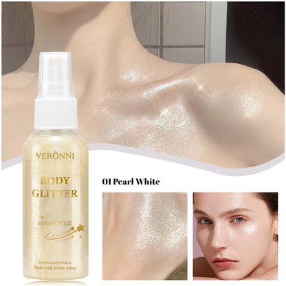 Glow Shimmer Spray,Waterproof Liquid Highlighter Body Luminizer with Glitter Makeup For Face & Body,Long-lasting For Festival
