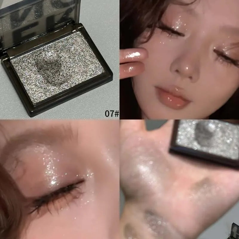 Punk Metallic Glitter Eyeshadow Mousse Matte Shimmer Highlight Pressed Pigments Dark Smoky Purple Pearlescent Eyeshadow Palette