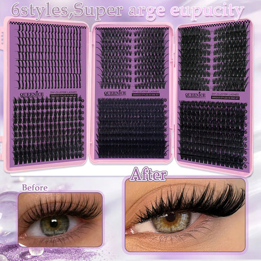 DIY Cluster Lashes 3‑Fold Eyelash Book Large Capacity 6 Styles Mixed Individual Lashes 8‑16mm Spiky Manga Cat Eye Lash Extension
