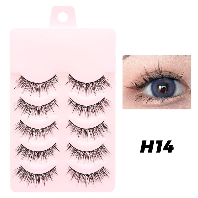 DINGSEN 5 Pairs Manga Lashes Eyes Lashes Soft Natural Long Eyelashes Fake Lashes Anime Wispy Strip False Eyelashes Makeup