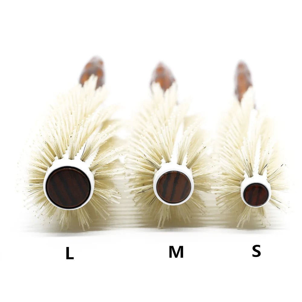3Sizes Natural Boar Bristle Round Hair Brush Wooden Point Tail Curling Comb Salon Blow Dry Styling Brush for Fluffy Curls Bangs