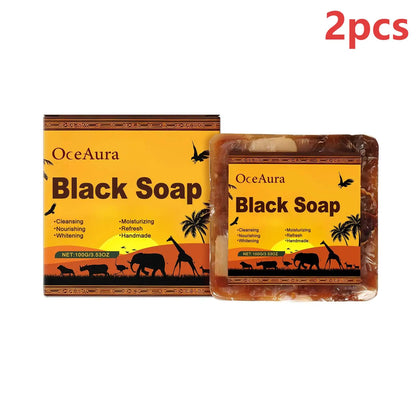 OceAura Lightening Black Soap Oil Control Pore Shrinking Moisturizing Skin Handmade Organic Cocoa Butter Body Cleaning Soap Bar