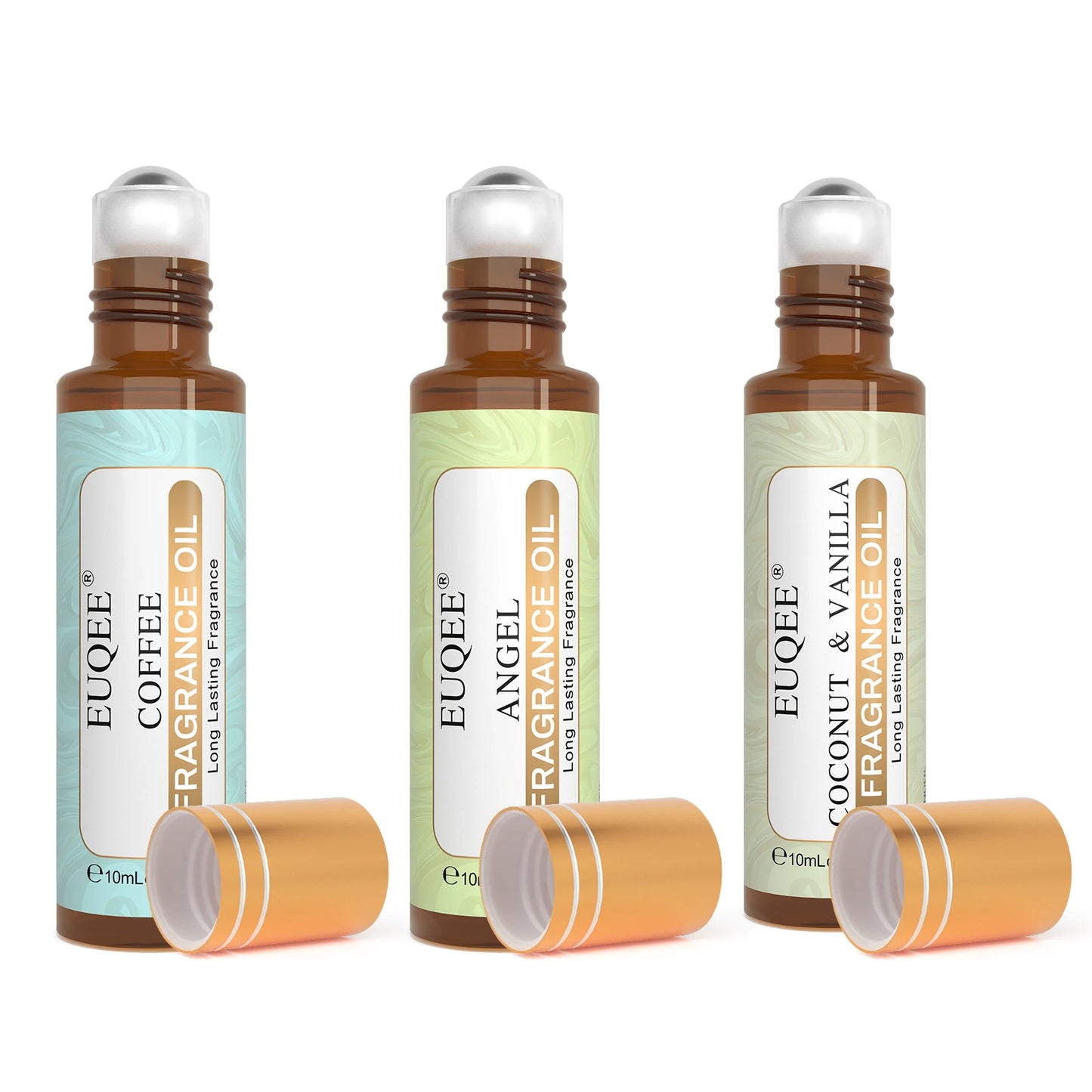 EUQEE 10ml Roll-On Fragrance Oil for Skin Sea Breeze White Musk Coconut & Vanilla Bubble Gum Green Tea Long Lasting Scent