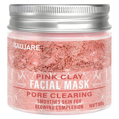 Pink Clay Facial Mask: Pore Clearing, Removes Dirt, Smooths Skin, With Collagen/Biotin for Glowing Complexion