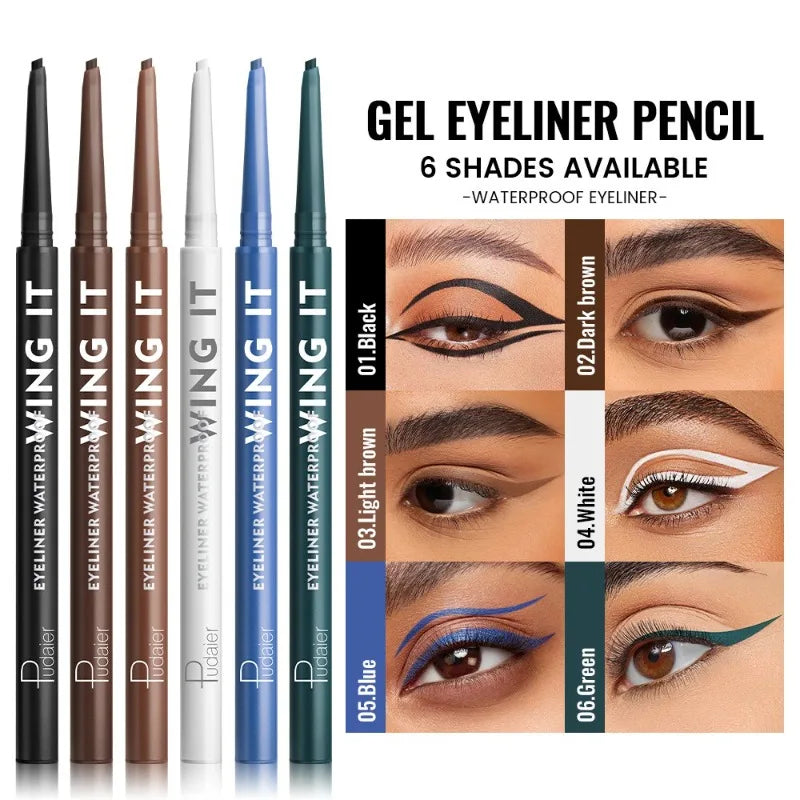 6 Matte Gel Eyeliner Pencils Waterproof Long Lasting Makeup Beginner Friendly Smooth Gel White Green Blue Brown Black Eyeliner