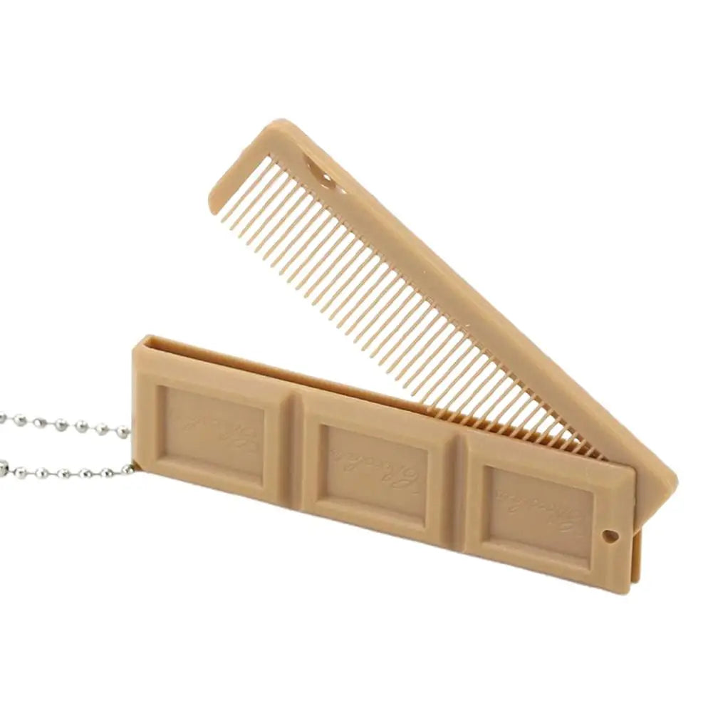 2 in 1 Folding Chocolate-Shaped Folding Comb with Mirror Portable Massage Comb Brush for Salon Travel Hair Smooth Styling Tools