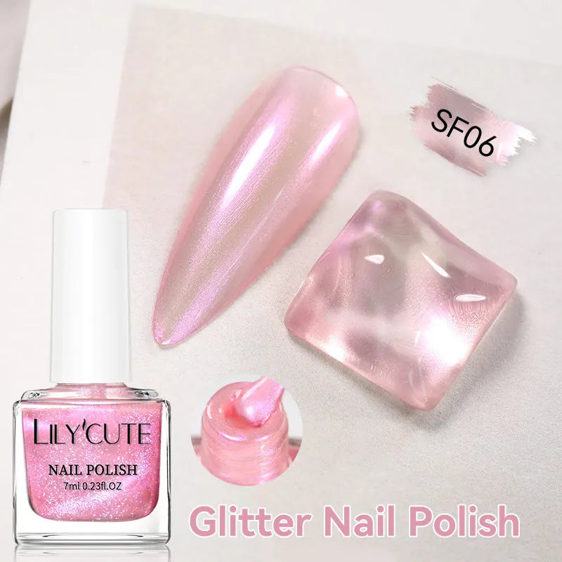 LILYCUTE 7ml Dark Red Nail Polish Water-based Colorful Glitter Sequins Air Dry No Need Cure Nail Art Supplies Gorgeous Color
