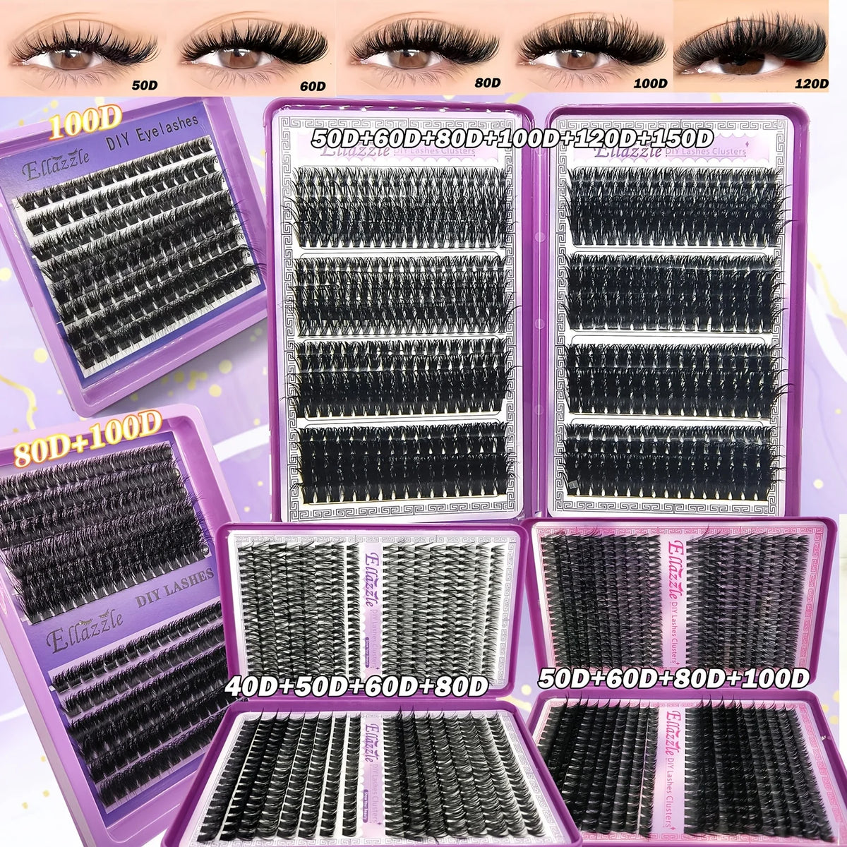 40D-150D Lashes Cluster DIY Lash Extension Mixed Tray Clusters Eyelashes Fluffy Volume Individual Lashes Cat Eye Lash Extension