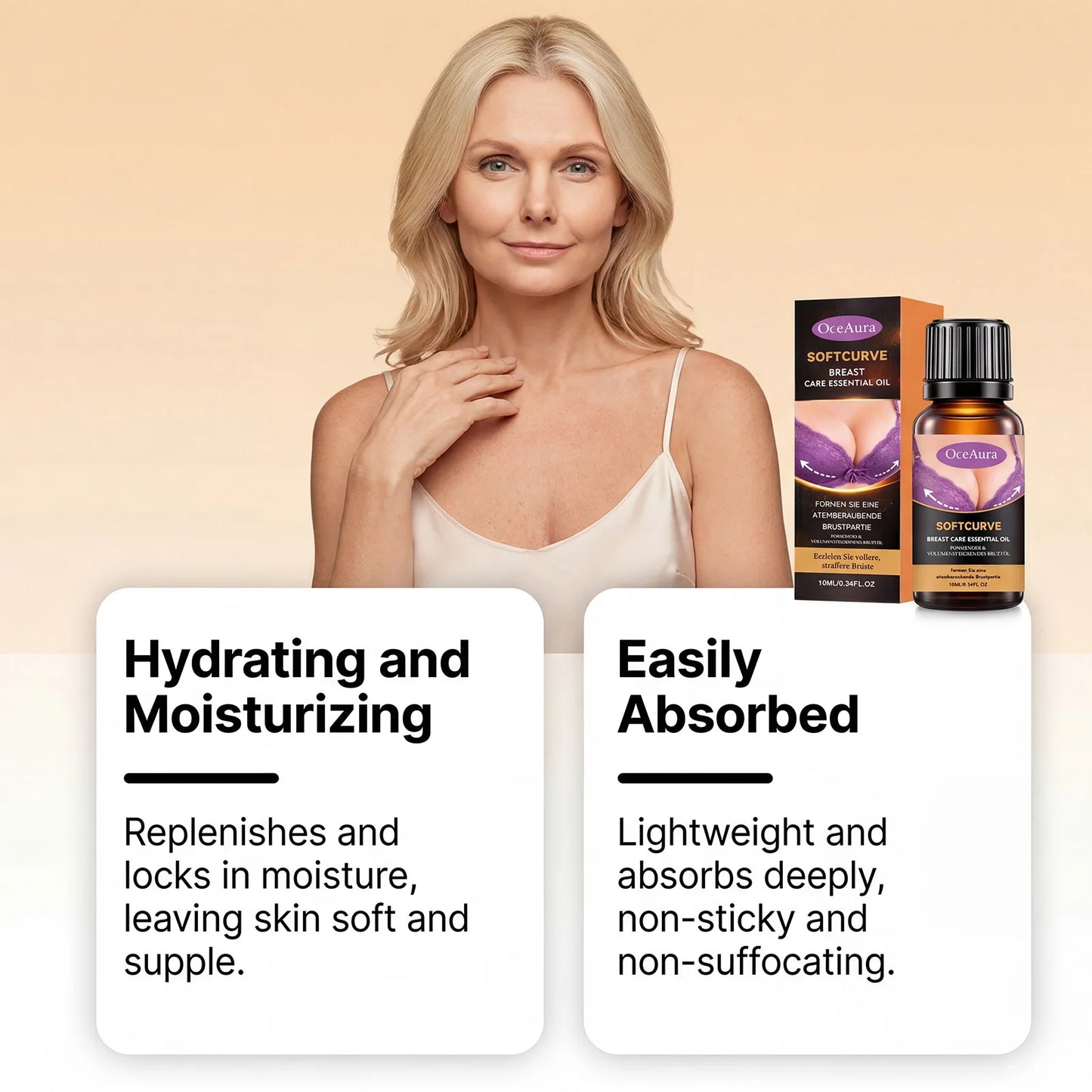 Breast care essential oil gently cares for women's breast skin, hydrates, nourishes, and moisturizes, massage essential oil