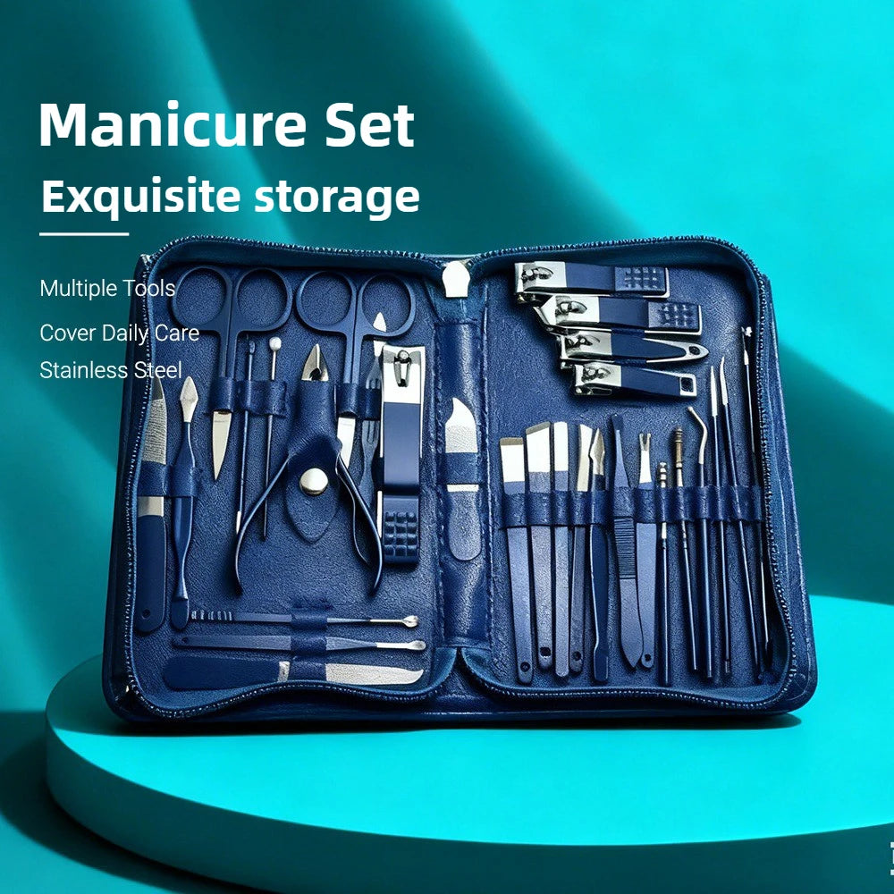30pcs Blue Red Gradient Nail Clipper Set Nail File Remover Tool tainless Steel Manicure Tool Kit with Storage Box Gifts