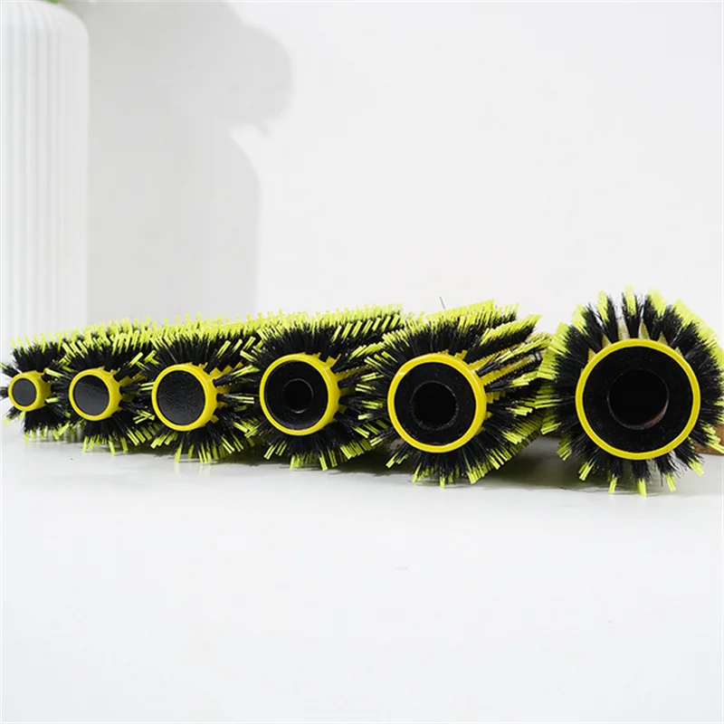 Professional 1PC 6 Sizes Round Wooden Hair Brush Boar Bristle Mix Nylon Salon Women Hair Styling Tools Yellow Brazil Hair Curler