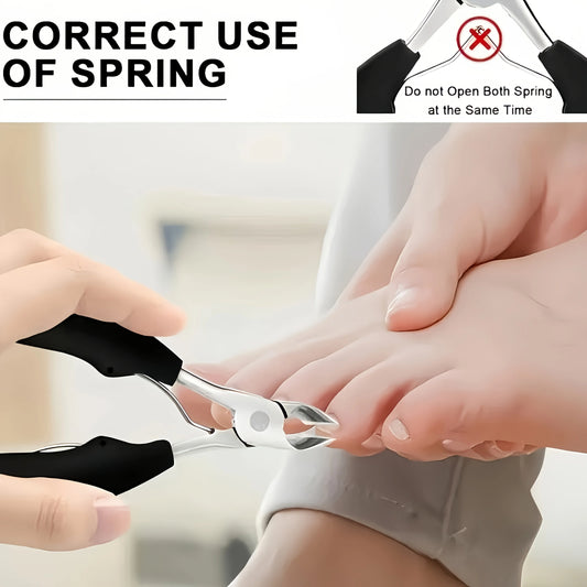 Professional Stainless Steel Toenail Clippers for Thick & Hard Nails Ergonomic Curved Blade Pedicure Scissors with Non-Slip Grip