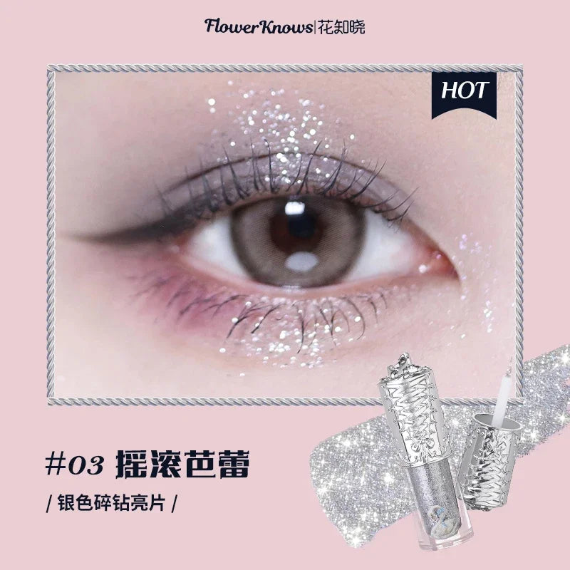 Flower Knows Swan Ballet Glitter Liquid Eyeshadow Long Lasting Shimmer Waterproof Quick Dry Metallic Eye Makeup for Women Girls