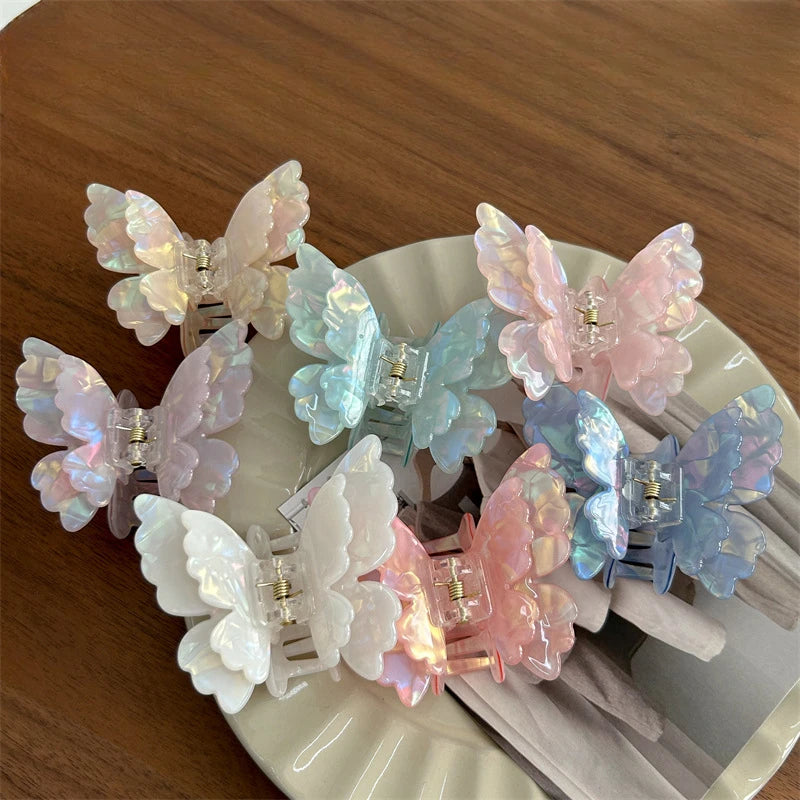 Retro Fairy Butterfly Hair Claw Acetate Crab Hair Clip Sweet Princess Shark Hairpin Women Lady Girl Headwear Hair  Accessories