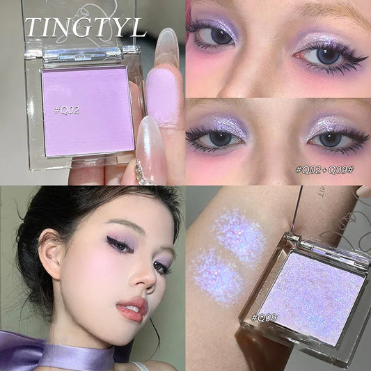 Dream Glittering Purple Eyeshadow Matte/Pearlescent Highlighter Makeup Monochrome Glossy Shiny Smoky Grey Eye Shadow Palette