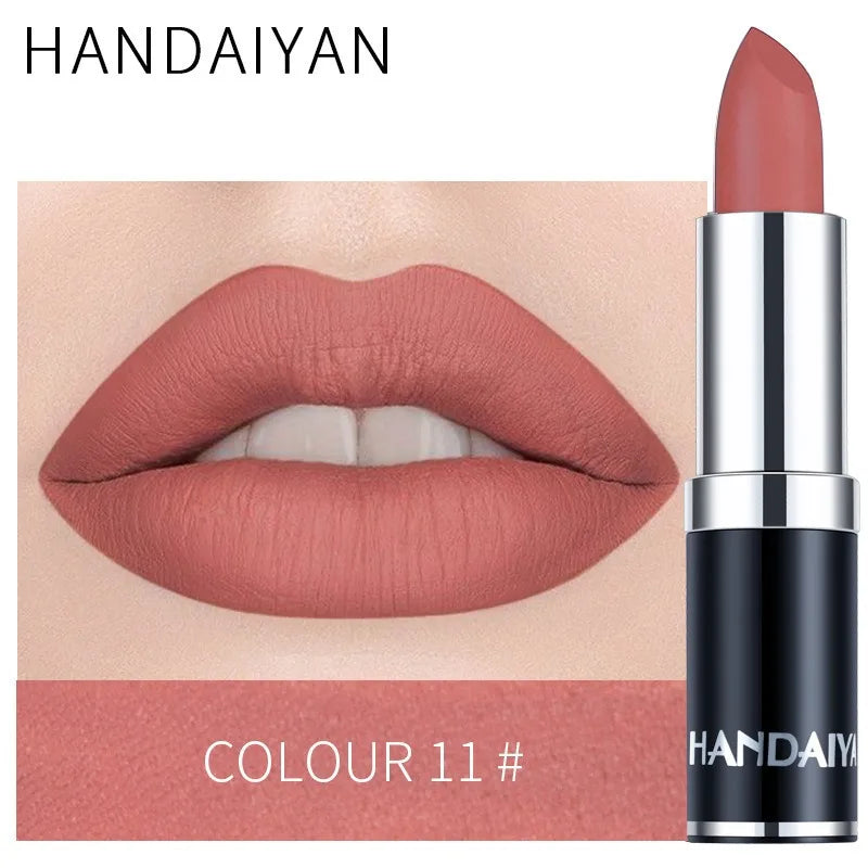 HANDAIYAN 12 Color Velvet Matte Lipstick Sexy Red Pink Lip Tint Non-stick Cup Lip Gloss Moisturizing High Pigment Lips Cosmetics