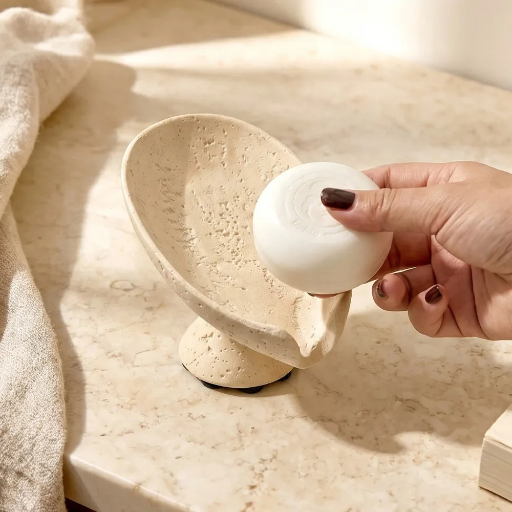 Luxury Travertine Lotus Leaf Draining Soap Dish Minimalist Soap Box Soap Holder Storage Rack For Bathroom Hotel Use