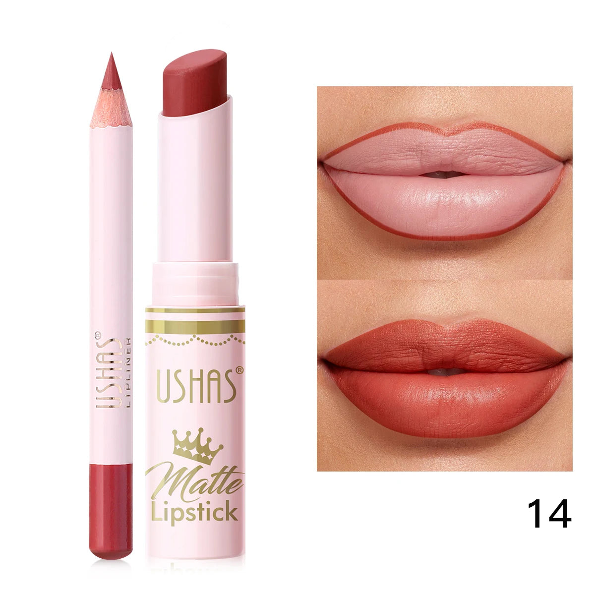 USHAS 2 In 1 Lipstick&Lip Liner Set, 18 Color Matte Nude Color Lipstick, Moisturizing and Long-Lasting, Perfect Lip Cosmetic